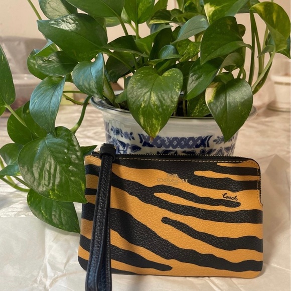 Coach Corner Zip Wristlet With Tiger Print - Picture 1 of 5